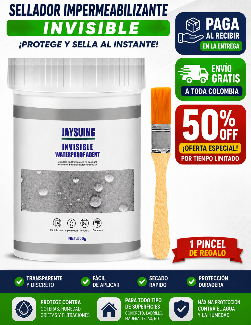 [PROMO 2X1] Sellador impermeabilizante invisible - Repara las fugas de tu casa tu mismo con un brochazo